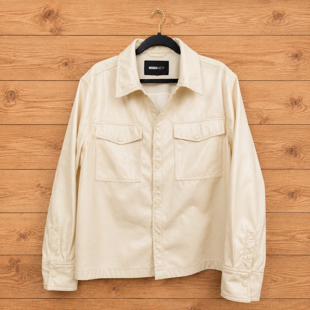Cream Faux Leather Overshirt Shacket Button Front Utility Y2K Nova Men
